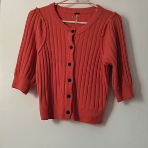 Free People Vibrant Coral Ribbed Sweater